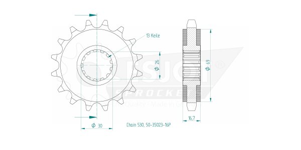 ESJOT Ritzel 16 Z gummiert