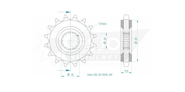 ESJOT Ritzel 16 Z gummiert