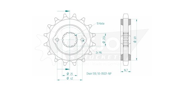 ESJOT Ritzel 16 Z gummiert